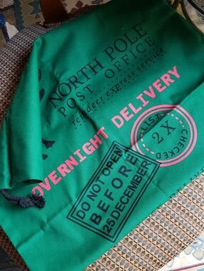 North Pole Post Office Green Holiday Gift Sack - Reindeer Express